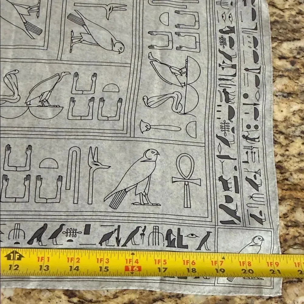 Metropolitan Museum of Art Egyptian Hieroglyph Silk Scarf 21x21 Gray Vintage